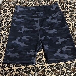 Women’s Blue Camo High-Waist Biker Shorts